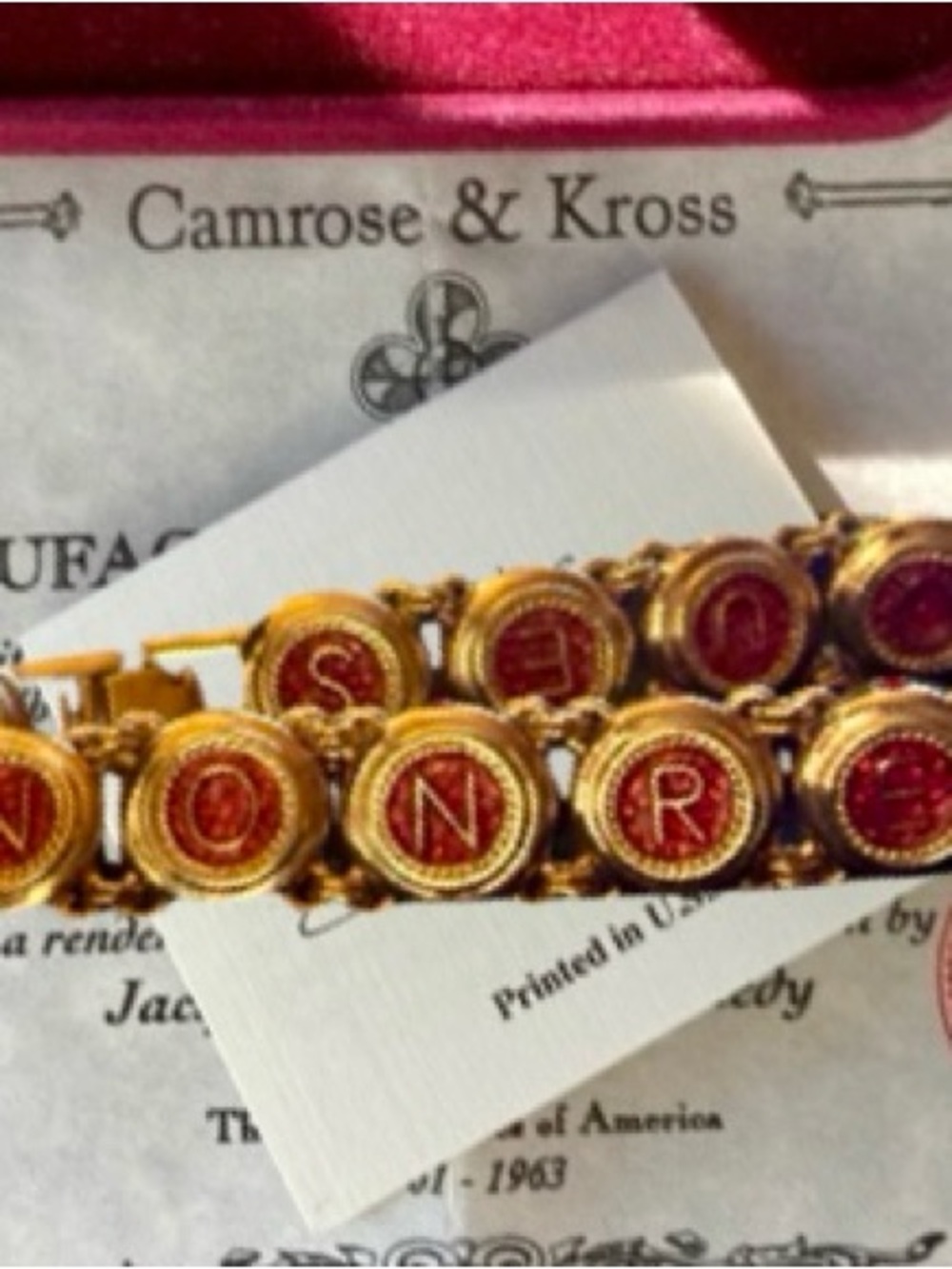 JBK Wedding Bracelet Camrose & Kross COA Case & Note
